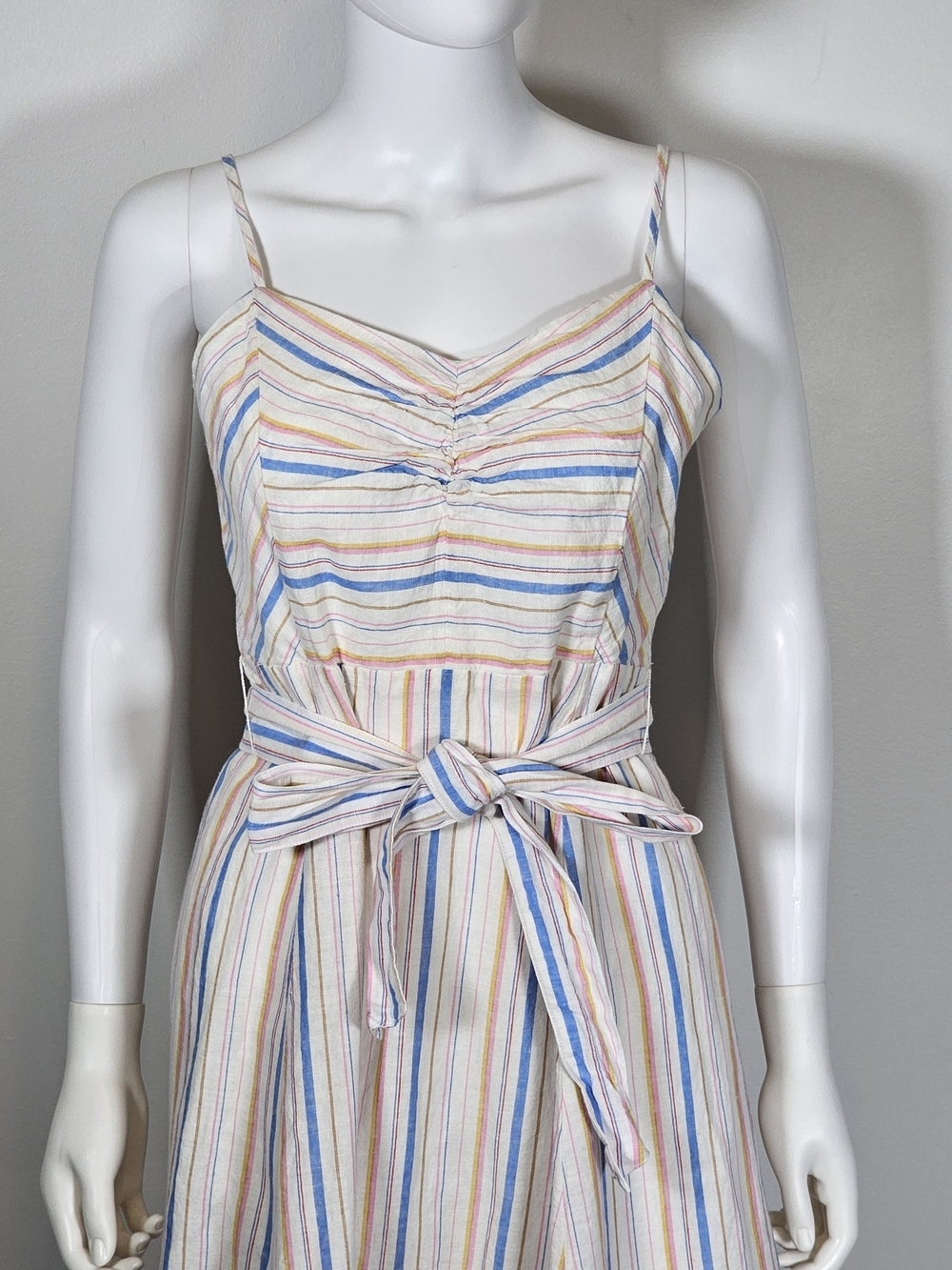 GAP NWT Sleeveless Striped Tie-Waist Midi Dress - Pastel Pink, Blue & White Sz 6 - Picture 2 of 13